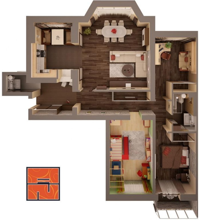 Layout de apartamento de 4 quartos