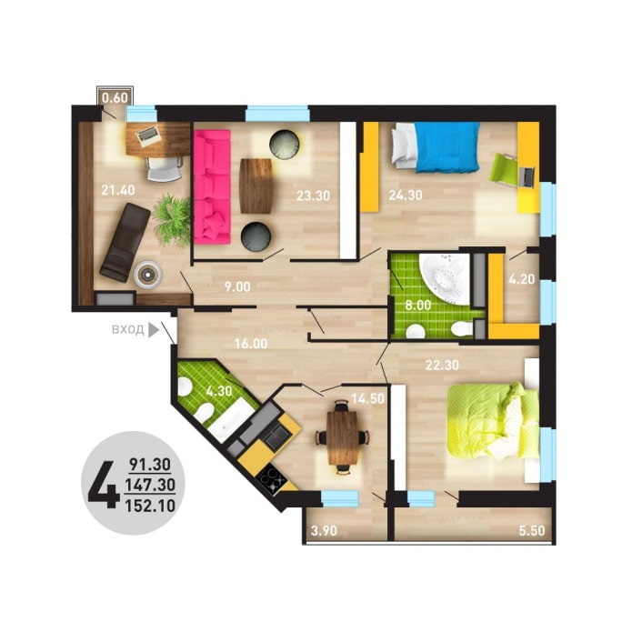 Layout de apartamento de 4 quartos
