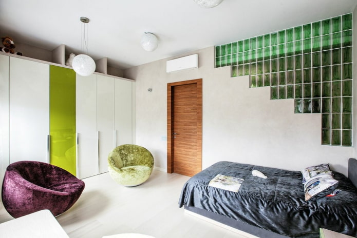 decoração de parede com blocos de vidro