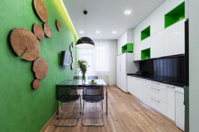 decoração de parede de destaque no interior da cozinha