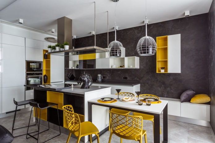 gesso preto no interior da cozinha