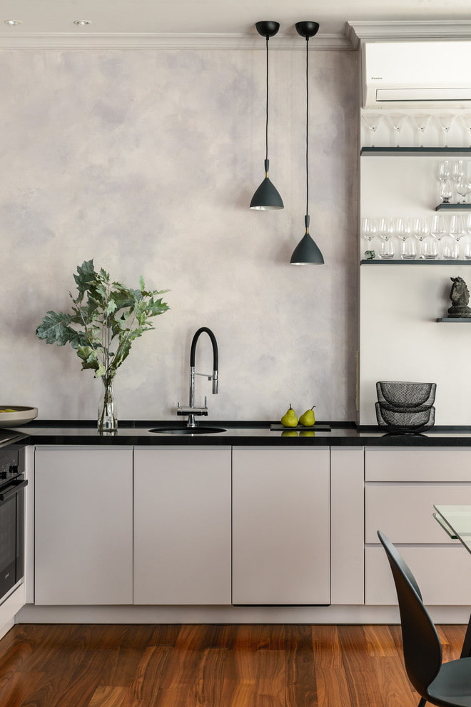 gesso cinza no interior da cozinha