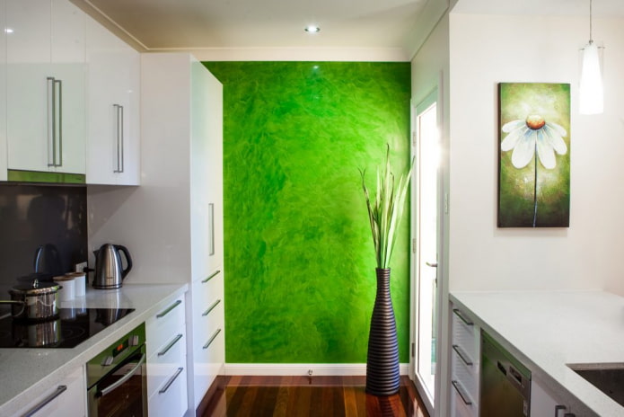 gesso verde no interior da cozinha