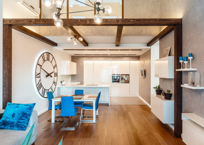 gesso na cozinha-sala de estar