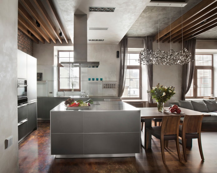 gesso na cozinha-sala de estar