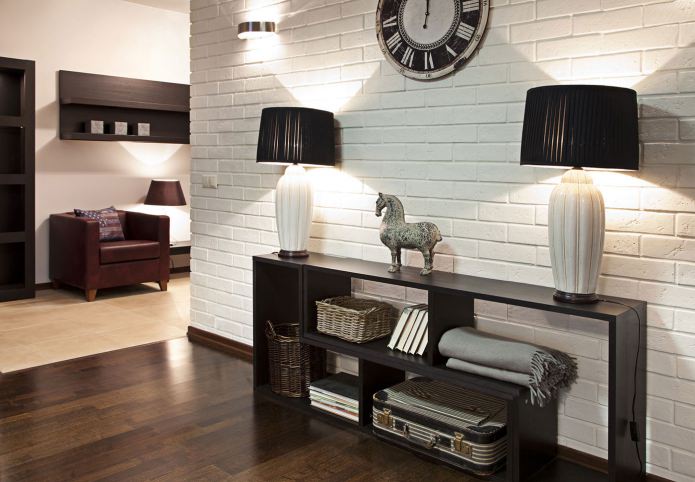 decoração de parede com papel de parede de tijolos brancos