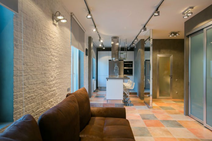 Papel de parede de tijolos brancos no design de sala de estar