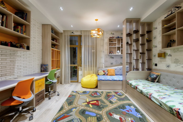Zoneamento de um quarto infantil para dois meninos