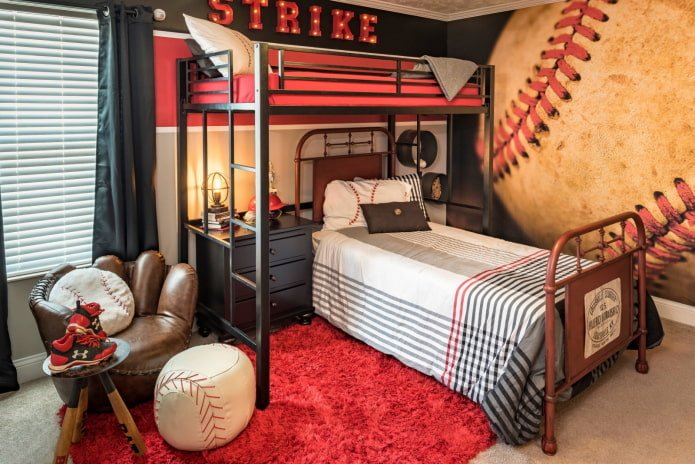 Quarto infantil vermelho e preto