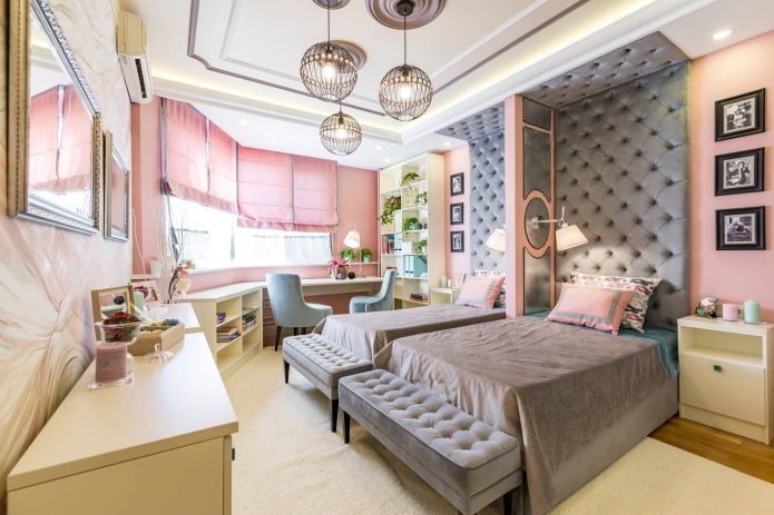 Design clássico em cinza e rosa