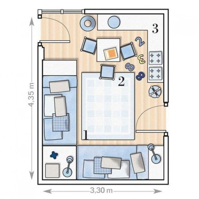 layout de quarto infantil para 2 crianças