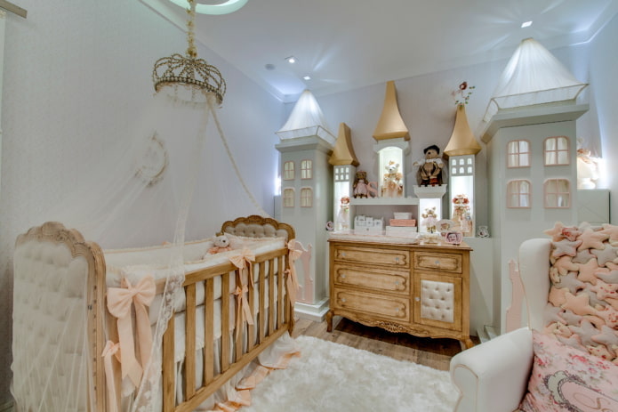 design de um quarto de bebê para uma menina recém-nascida
