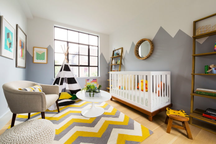 decoração e tecidos no interior de um quarto de criança