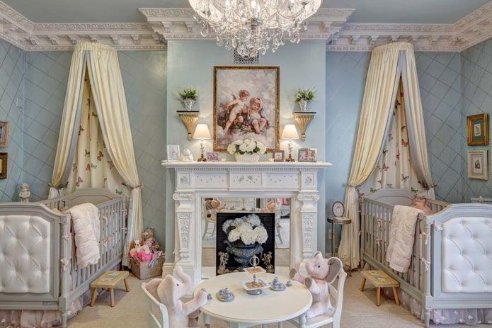 design de um quarto de bebê para gêmeos bebês