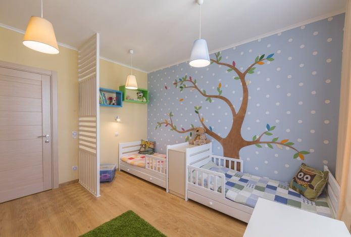 iluminação no interior do quarto para crianças de diferentes sexos