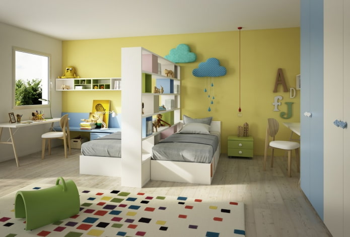 zoneamento e planejamento de um quarto para crianças de sexos diferentes