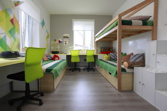 interior de um quarto para três meninos