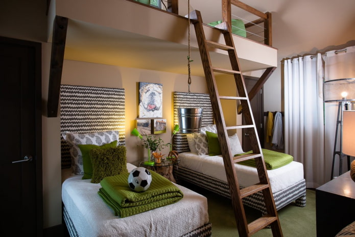 interior de um quarto para três meninos