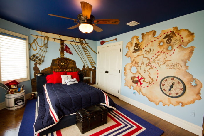 interior de quarto infantil para menino em estilo náutico