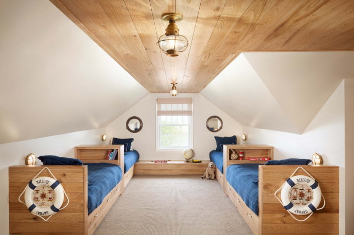 esquema de cores do quarto infantil em estilo náutico