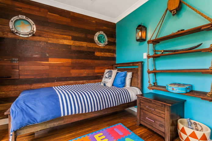 esquema de cores do quarto infantil em estilo náutico