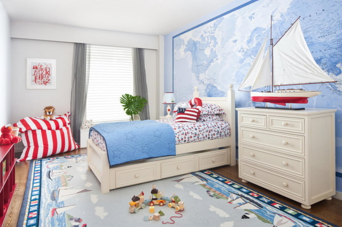 interior de quarto infantil para menino em estilo náutico