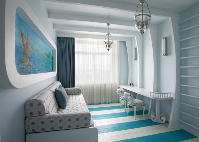 interior de um quarto de menina em estilo náutico