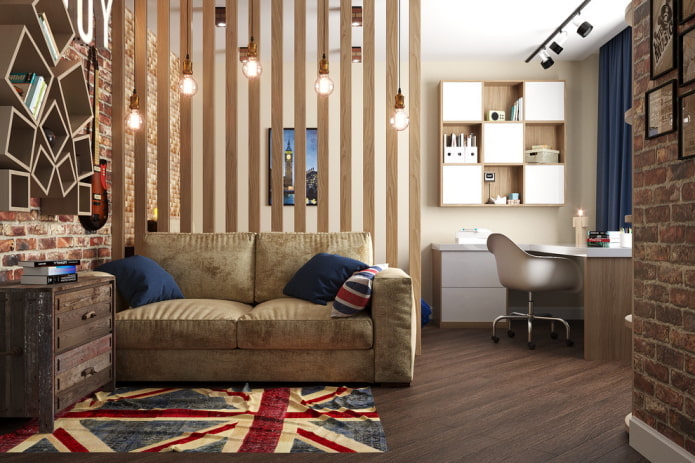 móveis no interior de um quarto infantil em estilo industrial
