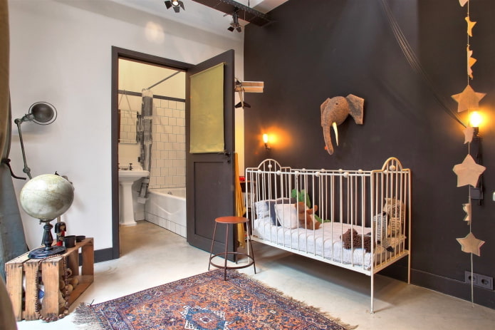 móveis no interior de um quarto infantil em estilo industrial