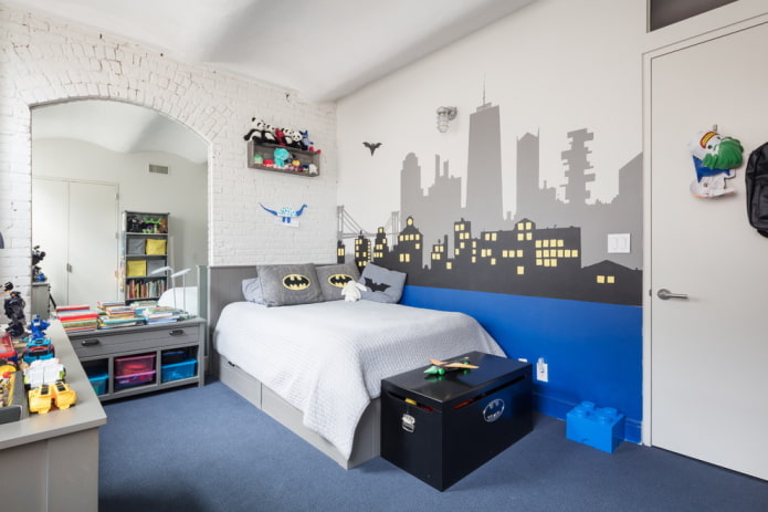 interior de um quarto de bebê masculino em estilo loft