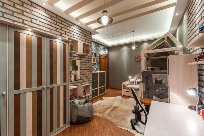 design de iluminação no interior de um quarto infantil em estilo urbano