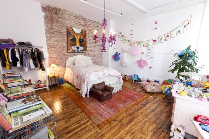 quarto de bebê em estilo loft para meninas