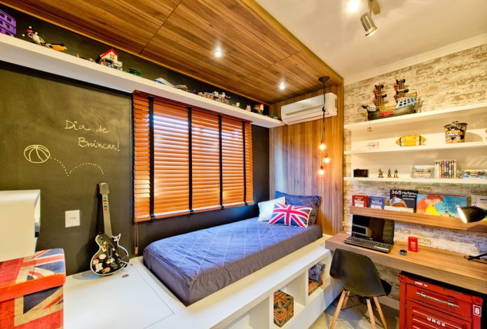 design de iluminação no interior de um quarto infantil em estilo urbano