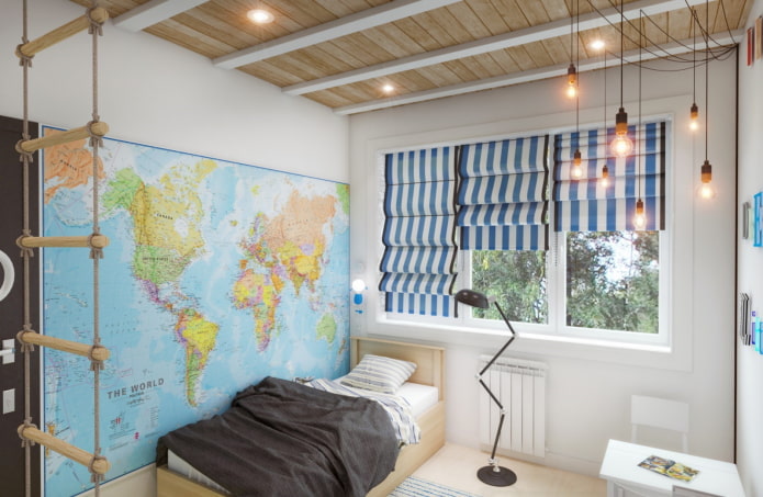 design de iluminação no interior de um quarto infantil em estilo urbano