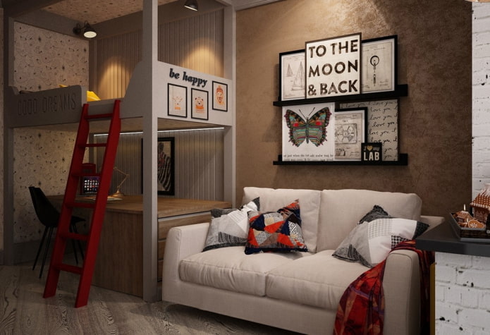 interior de um quarto de menina em estilo loft