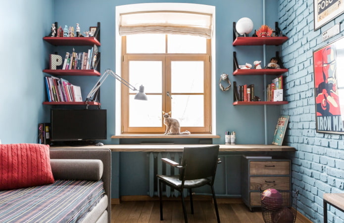 esquema de cores de um quarto infantil em estilo industrial