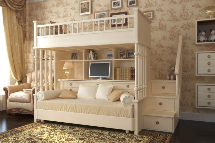 modelo de dois andares em um quarto infantil em estilo clássico