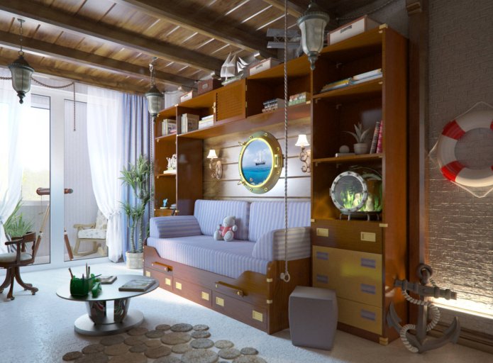 esquema de cores do quarto infantil em estilo náutico