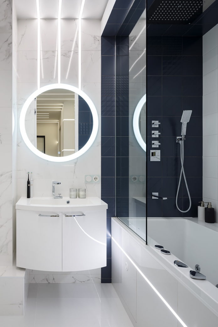 Iluminação no banheiro em estilo high-tech