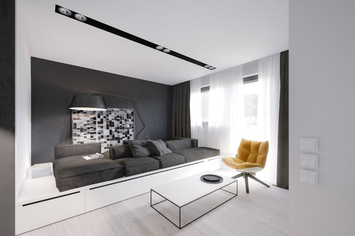sala de estar cinza e branca