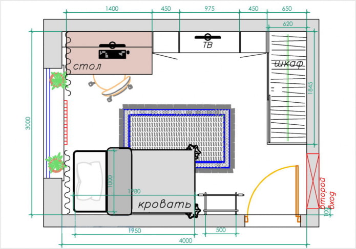 Uma variante do layout de um quarto infantil para uma pessoa