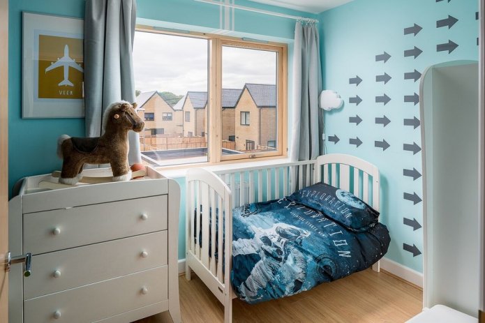 Design de quarto de 9 quadrados para menino