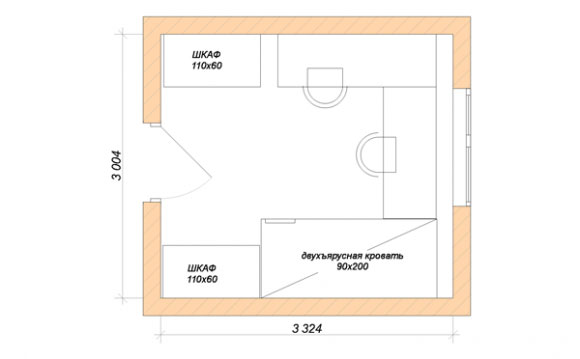 Layout de um quarto para duas crianças