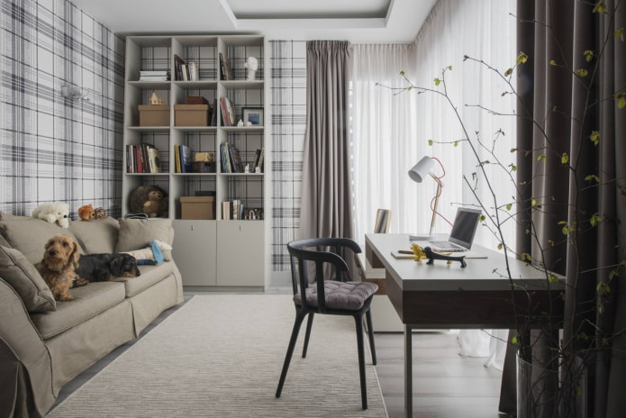 Quarto com papel de parede xadrez