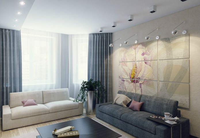 projeto de um apartamento de dois cômodos de 50 m².