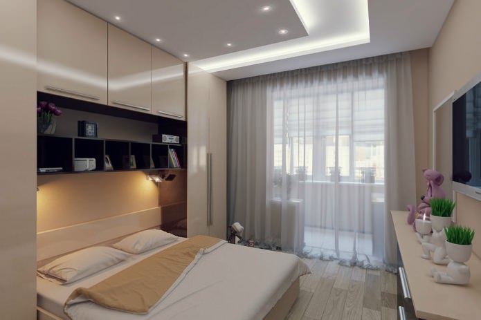 quarto em um apartamento de dois cômodos de 50 m².
