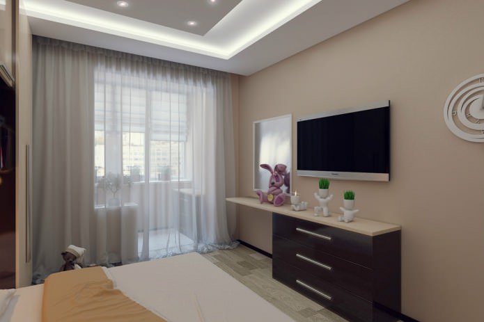 quarto em um apartamento de dois cômodos de 50 m².