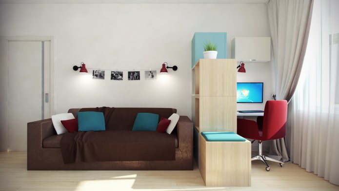 sala de estar com área de trabalho