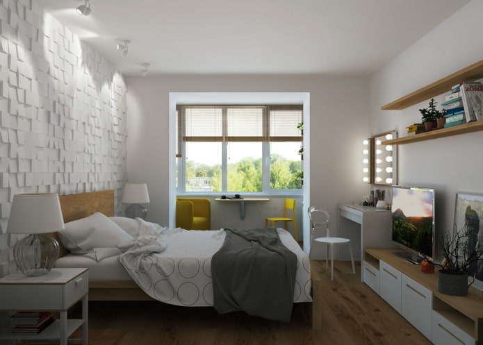 Projeto de quarto em um apartamento de dois cômodos