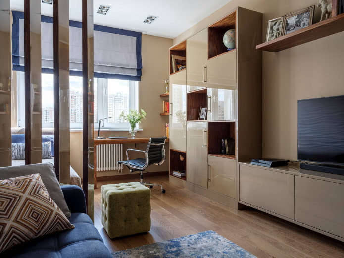 Área de dormir em uma sala de estar de 15 m²